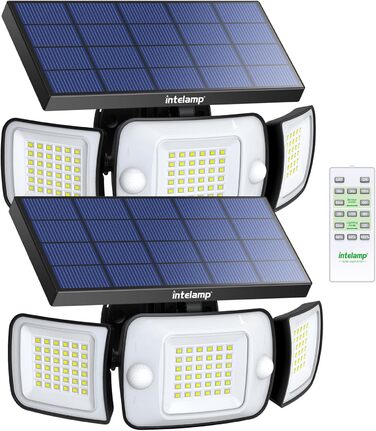INTELAMP Solar Lights for Outdoors with Motion Sensor, 6000 mAh Solar with Remote Control, 1200LM, 270° Wide-Angle Solar Lights, IP65 Waterproof for Porch and Garages (2-Piece - White Light)