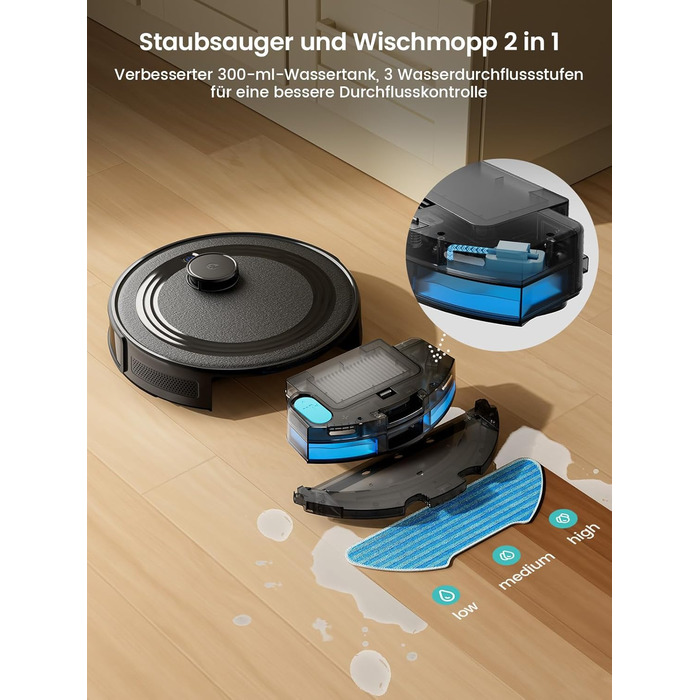 Робот-пилосос LEFANT M210PG з пультом дистанційного керування, потужність 2200Pa, для видалення шерсті тварин, з базою для зарядки, сумісний з Alexa та керуванням через додаток, час роботи 120 хвилин