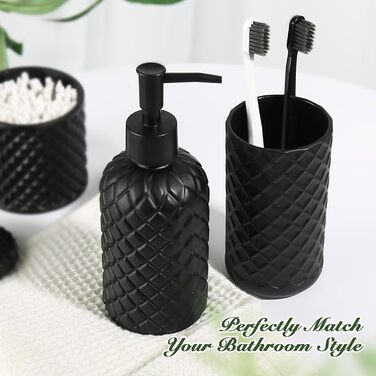 RYTOXILO Набір аксесуарів для ванної кімнати, 4 шт., чорний, з дозатором мила та тримачем для зубних щіток, для ванної, декор, органайзер