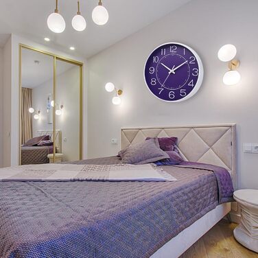 HZDHCLH Wall Clock Silent No Ticking 25 cm Easy-to-Read Clock for Kitchen, Living Room, Bedroom, Bathroom, Home Office (Purple)
