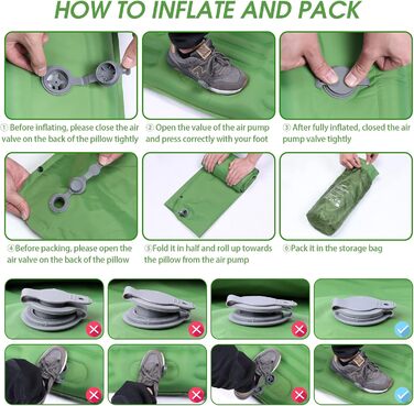 Надувний матрац Isomatte 12 см для кемпінгу з насосом та подушкою, зелений. Анти-розривний, портативний, для туризму, подорожей, пляжу