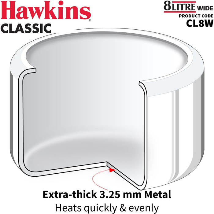 Скороварка Hawkins Classic CL8W, алюміній, 8 л, середня, срібляста