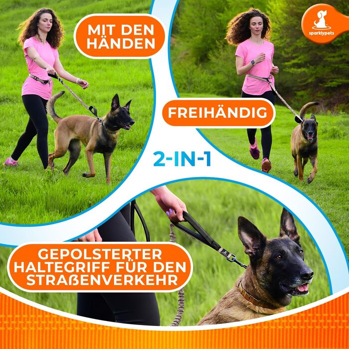 Спортивна повідка на талію для собак SparklyPets - Безпечна повідка для прогулянок для середніх та великих порід - Комплект з тримачем для телефону, змінним контейнером для відходів тварин, кишенькою для ласощів та тримачем для пляшки