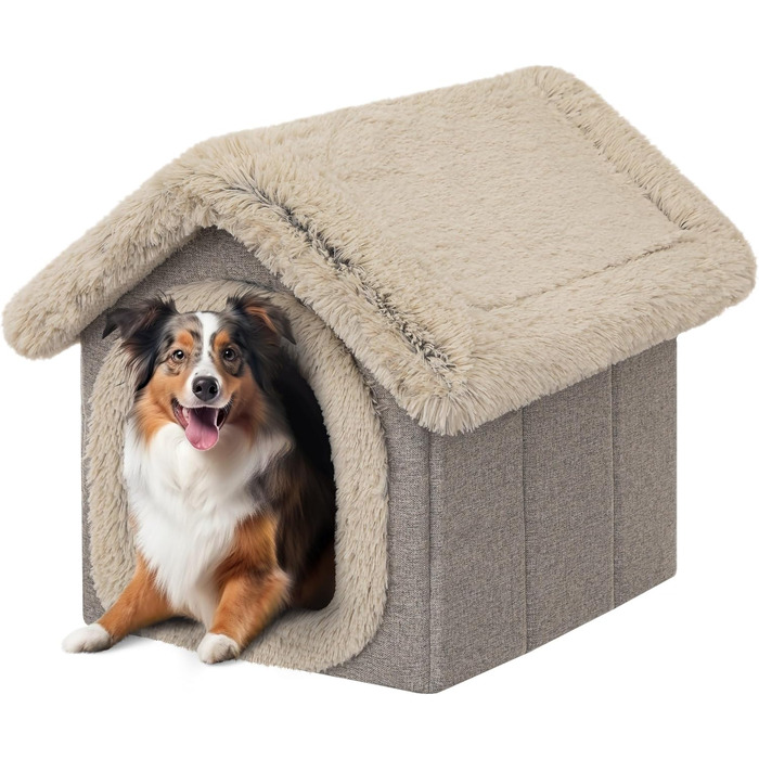 Будиночок для тварин: собачий/кітчий домік, м'яка печеринка, 55x60x60 см, капучино