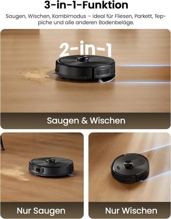 Робот-пилосос Proscenic Q20Plus з функцією миття, 10000Pa, 200хв, бездротовий, з автоматичним випорожненням, 3-в-1 для шерсті тварин, килимів та твердих поверхонь, чорний