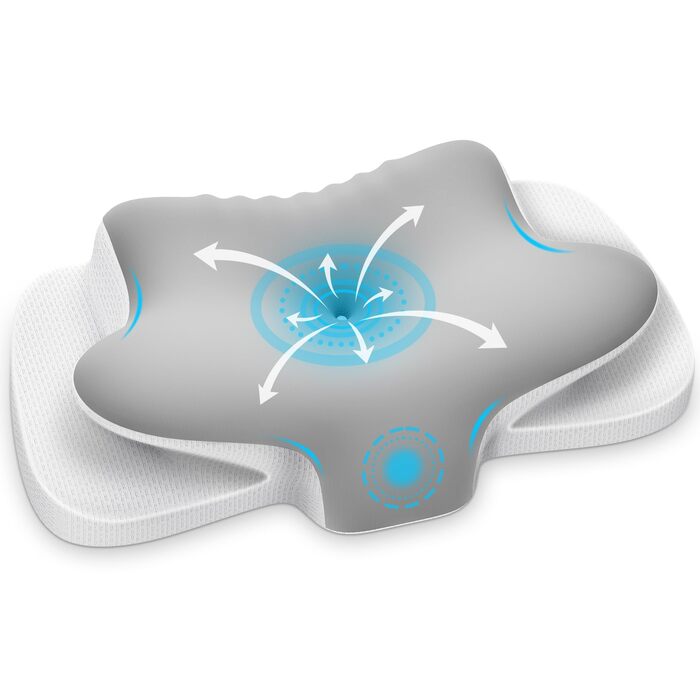Подушка для шиї Ehomfory з піною з пам'яті, дихаюча, ергономічна, для сну на боці, спині та животі (срібна)
