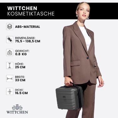 Валіза на колесах WITTCHEN Globe Line S з ABS-пластику, 4 колеса, кодовий замок, телескопічна ручка. Підходить для ручної поклажі Lufthansa, Eurowings, Ryanair, Condor, Discover Airlines. Колір: сірий.