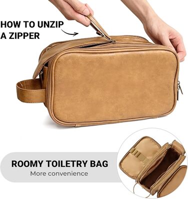 Чоловічий туалетний набір Elviros, подарунок для чоловіків, водонепроникний з PU-шкіри, велика відкрита сумка для подорожей, підходить для подорожей, ділових поїздок, фітнесу, ванної кімнати, колір: тоffee, розмір: L 30,5 x 17 x 18 см
