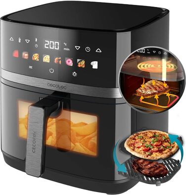 Cecotec Oil-Free Hot Air Fryer 8L Grill Plate - Grill - Double Heating Elements - Cecofry&Grill Duoheat 8000. 2200W, Dietetic and Digital, Window, Temperature Control 80-200°C, 8 Menus