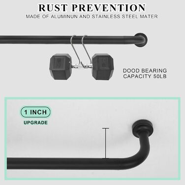 Штанга для штор Warmgold, діаметр 2,5 см, регульована штанга для затемнення, алюмінієві кінчики та кріплення, 71–381 см (2 шт. 16–28 см, чорний)