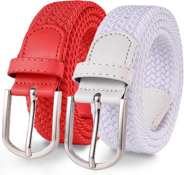 Тканинні ремені Tangchao 2 шт. Еластичні плетені ремінні Tangchao для жінок та чоловіків, 3.3 см, довжина 90-135 см, 100 см (білий+червоний, 120 см)