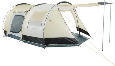 Намет CampFeuer Super+ для 4 осіб, сірий/чорний | Великий тунельний намет з 2 входами та козирком, водонепроникність 3000 мм | Сімейний, кемпінговий намет