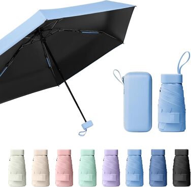 Компактний парасолька від дощу, міні-парасолька, захист від УФ-променів, вітростійка з капсульною ручкою, портативна для чоловіків та жінок (блакитна)