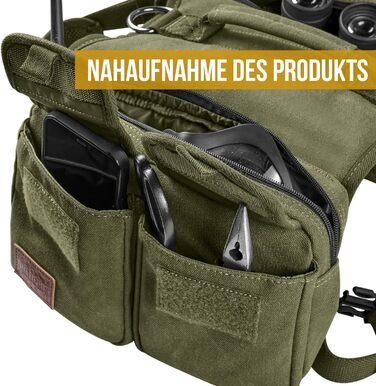 Шлейка для собак OneTigris з рюкзаком, Hoppy Caper 3.0, для піших прогулянок та походів, для середніх/великих собак, рюкзак на спину з 2 основними та 4 додатковими кишенями - Зелений (L, Зелений)