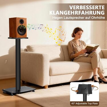Підставка для акустики 65-85 см, регульована по висоті, дерев'яні підставки для сателітної акустики 4-10 дюймів, 20 кг вантажопідйомність, набір 2 шт. (Чорний - Метал)