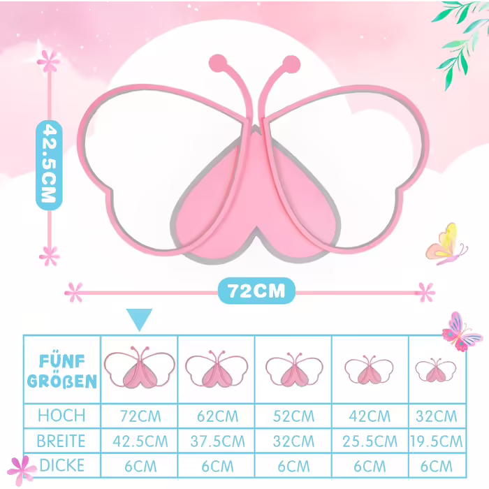 LED Butterfly Ceiling Lamp, Dimmable Acrylic Ceiling Light, Creative Ceiling Lamp for Kids' Room, Girls' Room, Bedroom, Cartoon Ceiling Light - Pink, 42cm