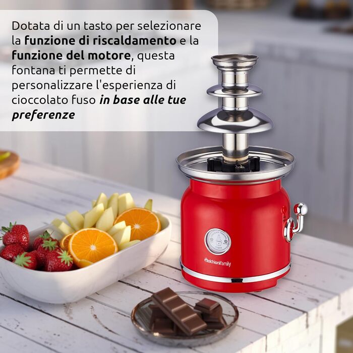 Шоколадний фонтан Melchioni Family Choco з 3 рівнями, з підігрівом та мотором, 90 Вт, червоний