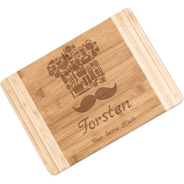 Maverton Bamboo Cutting Board with Engraving - Serving Board - Charcuterie Board solid wood - Size: 35x25 cm - Cutting board for men - for birthdays - for Christmas - chef's hat