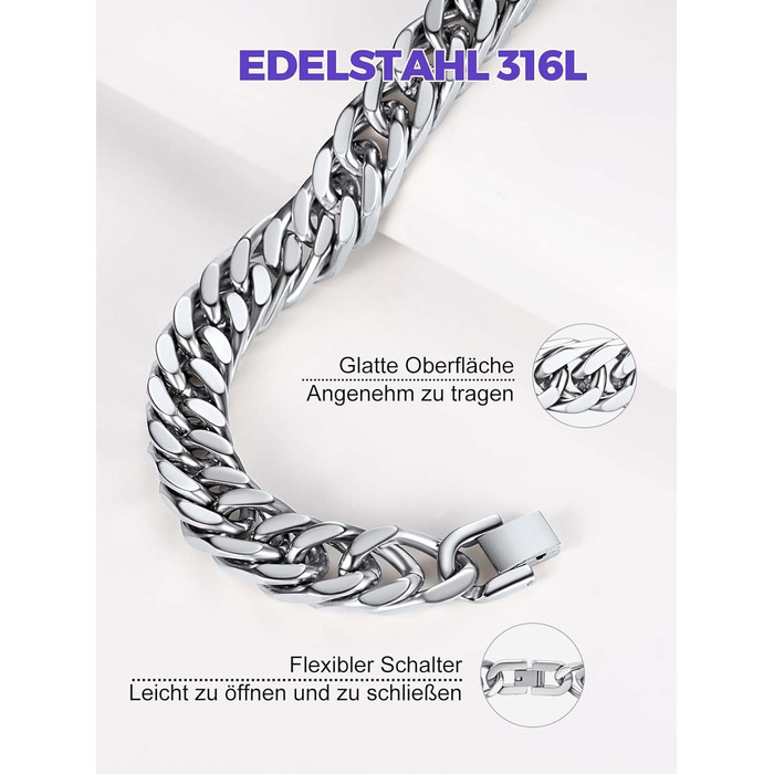 Чоловічий браслет Richsteel з нержавіючої сталі сріблястого/золотого/чорного кольору, ширина 12 мм, довжина 21 см, кубинський ланцюг, для подарунка