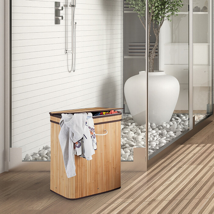 Relaxdays Bamboo Laundry Basket, Square