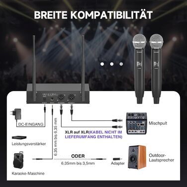 Система бездротового мікрофону Dual Channel MELONARE, професійний комплект, UHF, дальність 100 м, для співу, караоке, церкви
