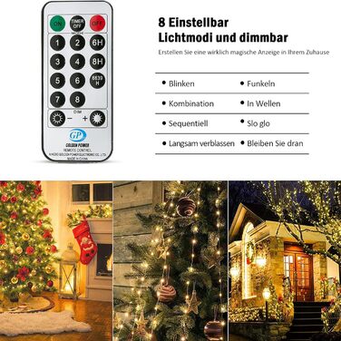 Льо́дко́ва гірля́нда LED 220, 25 метрів, 8 режимів, вологостійка, мідний дріт, з пультом, для дому та саду