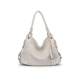 Сумка жіноча NICOLE & DORIS бежевого кольору, шкіряна сумка-шопер великої місткості з китицею