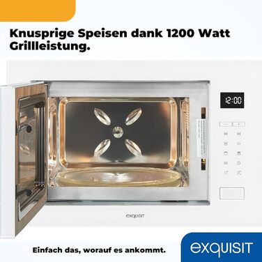 Вбудована мікрохвильова піч Exquisit EMW25-G-020 біла з грилем, сенсорне управління, таймер, швидкий старт