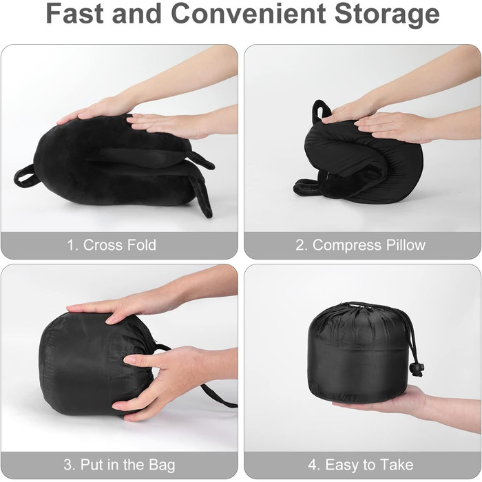 Подушка для шиї TALLGO з піною з пам'яті: м'яка, регульована подушка для подорожей літаком, автомобілем та додому (Чорний)