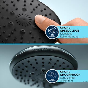 GROHE Vitalio 110 - Hand Shower Set - 14l per Min (2 Spray Patterns, Standard Connection, Silicone Ring Protects Against Falls, with 150cm Shower Hose), round, chrome, 26972001
