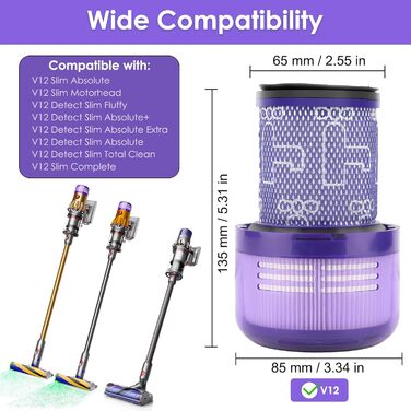 Фільтр HEPA для пилососа Dyson V15 Detect/V11/V12 (3 шт) - Комплект мийних та багаторазових фільтрів 970013-02