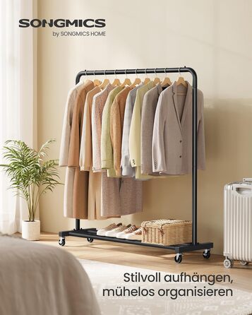 SONGMICS Кільцева вішалка для одягу на коліщатках, чорна, 38 x 110 x 141,5 см, до 50 кг, HSR016BH01