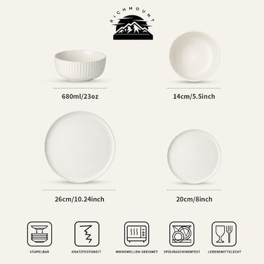 Набір посуду Starlight, 18 предметів: тарілки для 6 осіб, рельєфний, мікрохвильова піч та посудомийна машина, анти-подряпини, реактивна глазур, матовий бежево-білий