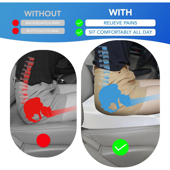Подушка для сидіння в авто з Memory Foam: для комфортної їзди, полегшення болю в куприку та попереку. Підходить для авто, вантажівок, офісу, інвалідного візка. Шкіра та сітка 4D (Сірий)