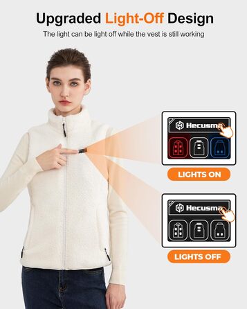 Електрична флісова жилетка Daen з підігрівом, 16000mAh, 7.4V Powerbank, Sherpa, для активного відпочинку та катання на лижах (M, білий)