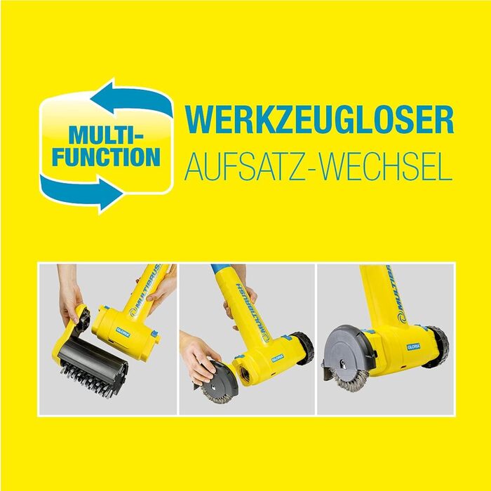 Електрощітка Gloria MultiBrush Speedcontrol — багатофункціональний інструмент для видалення бур'янів, очищення каменю, дерева, швів, підрізки країв газону, аерації та вертикутування, комплект з 2 насадками