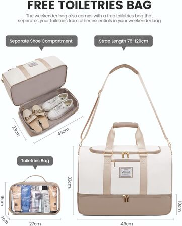 Сумка-мішок LOVEVOOK для подорожей, 37L, жіноча, для ручної поклажі, weekender, з органайзером для косметики, відділенням для взуття та вологонепроникним кишеням, водонепроникна спортивна сумка, пляжна сумка, для відпочинку, авіаперельотів, кемпінгу, M, K