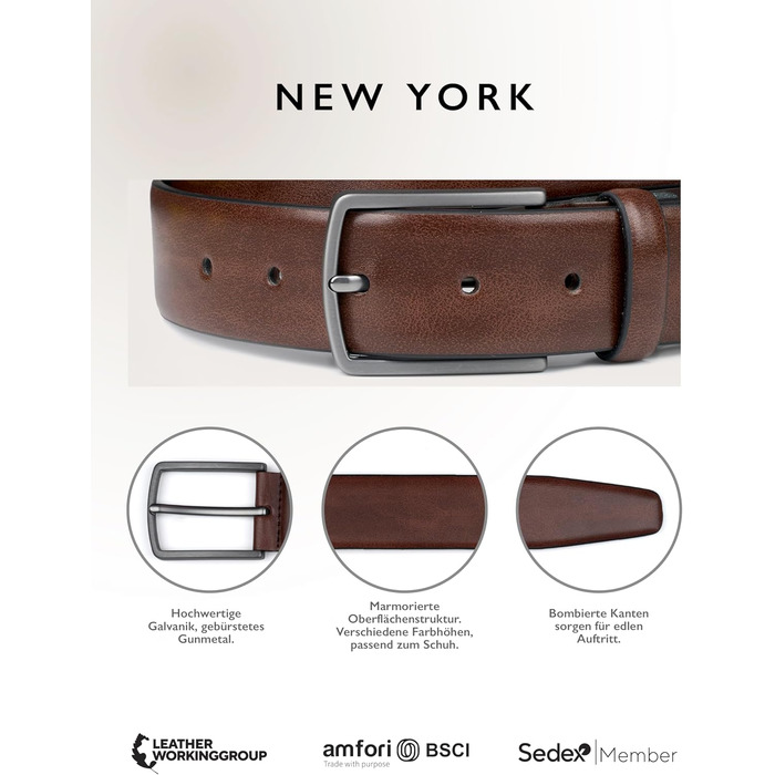 Чоловічий ремінь FENIX NEW YORK Toffee Brown (100 см), ширина 35 мм, екологічний матеріал, регульований розмір, гіпоалергенна пряжка, для костюмів та джинсів