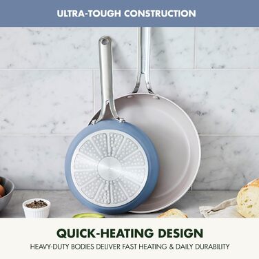 Набір сковорідок GreenPan Nova, 20.3 см та 25.4 см, індукційні, без PFAS, керамічне покриття, безпечні для здоров'я, для плити та духовки, блакитний океан