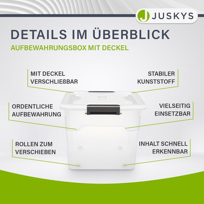 JUSKYS Storage Box with Lid - Set of 4 Plastic Boxes 45L - Large Box, Stackable, Transparent - Storage Organization System Storage Boxes