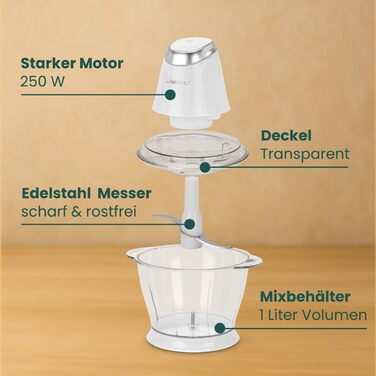 Електричний дрібник Clatronic MZ 3579: 250W, нержавіюча сталь, 1л, подрібнення льоду, білий