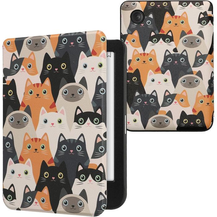 Чохол-книжка kwmobile для Kobo Clara BW/Clara Colour/Tolino Shine (5) / Shine Color - Чохол для електронного читача з принтом котів (помаранчевий, чорний, білий)