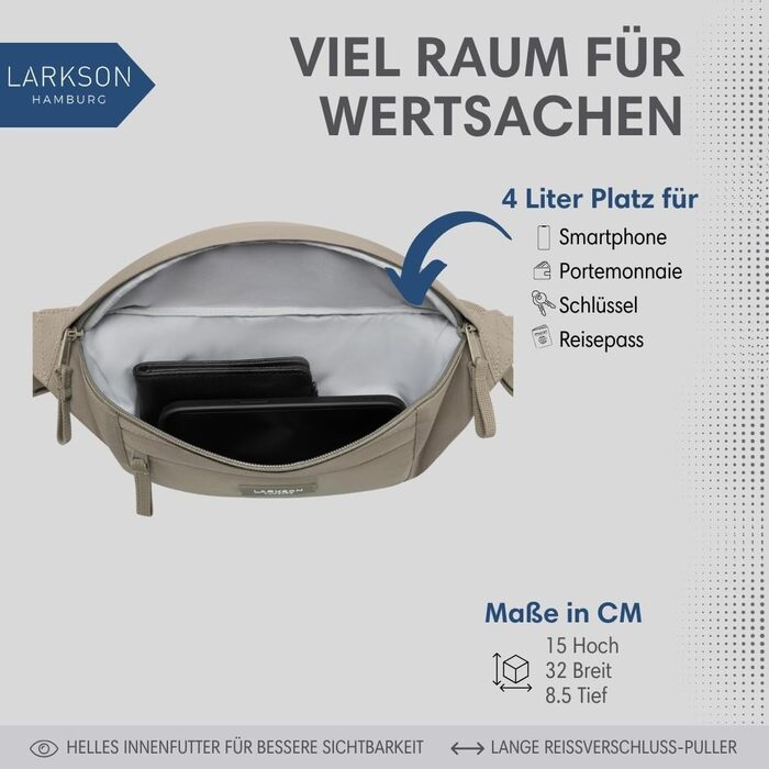Чоловіча та жіноча поясна сумка LARKSON Beige Ole - спортивна, для міста та активного відпочинку, водонепроникна