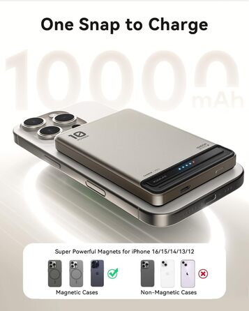 Power Bank Kuulaa Ultra Slim Magsafe 10000mAh з USB-C 20W PD, бездротова зарядка для iPhone 16/15/14/13/12