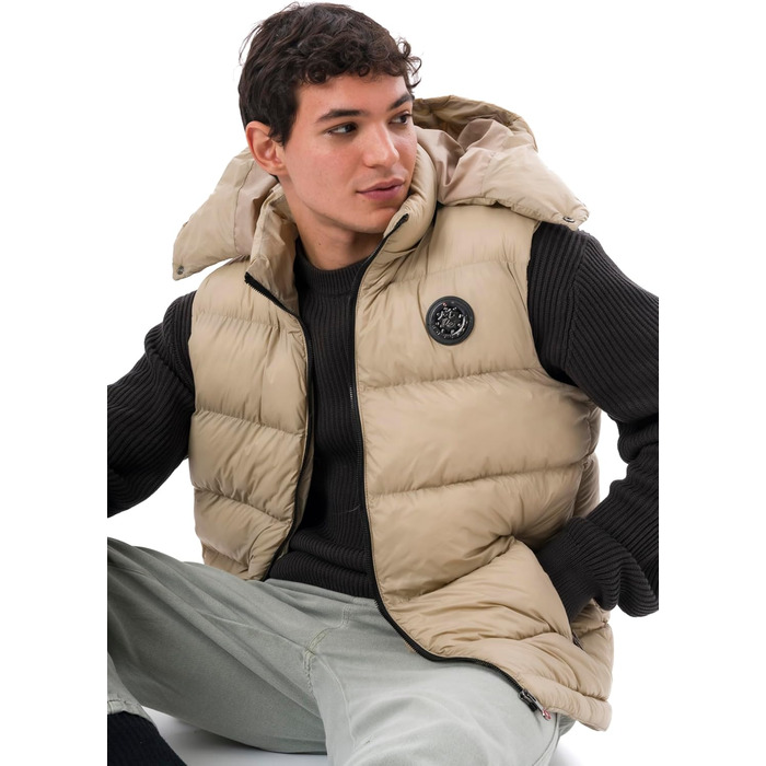 Чоловіча жилетка з пуховим наповнювачем – м'який матеріал, знімна капюшон (S, Бежевий)