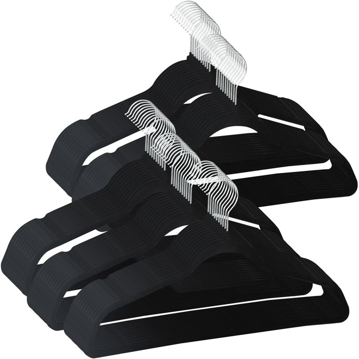 Вішалки для одягу SVITA: Набір 50 шт. для костюмів та суконь, чорні, з оксамитовим покриттям, економія місця, антиковзаючі