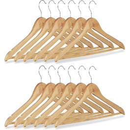 Relaxdays Clothes Hanger Set, 12 Wooden Pant Hangers, Wardrobe Hangers, 360° Swivel Hooks, WxH: 22.5x44.5cm, natural/silver