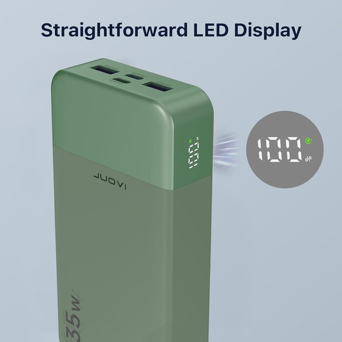 Power Bank JUOVI J2651, 20000mAh, 35W USB-C, Швидка зарядка, Зелений