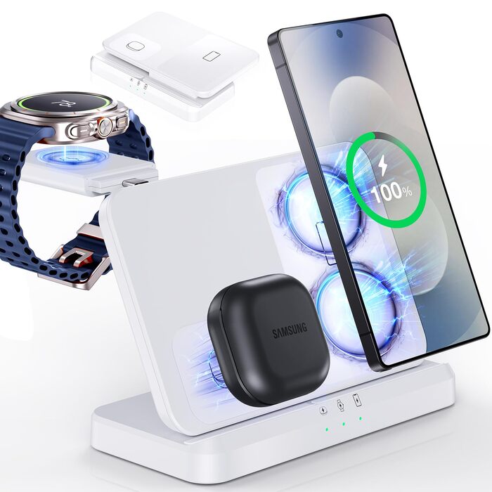 Бездротова зарядка EGV 3-в-1 для Samsung Galaxy S25 Ultra/S24/S23, Z Fold/Flip 7/6, Buds, Watch Ultra/8/7 - без адаптера