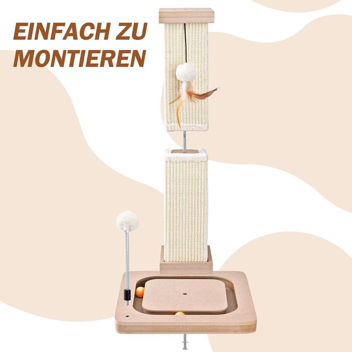 Cat scratching post, 67cm scratching pillar with interactive cat toy, sisal scratching tree with hanging and track balls, cat scratching furniture